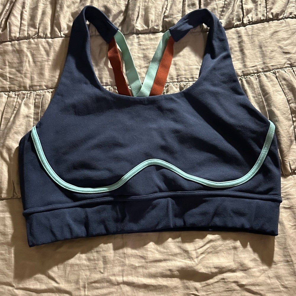 Navy Blue‎ Sports Bra with Mint Accents